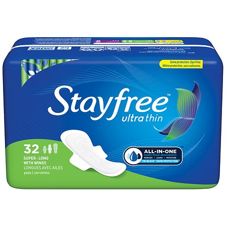 Stayfree Ultra Thin Long Pads with Wings Unscented, Super - 32.0 ea