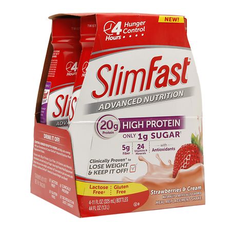 SlimFast Advanced Nutrition High Protein Meal Replacement Shake Strawberries & Cream - 11.0 oz x 4 pack