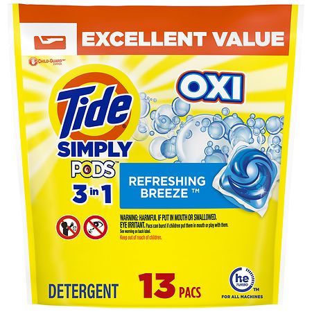 Tide Simply PODS +Oxi Liquid Laundry Detergent Pacs Refreshing Breeze - 13.0 ea