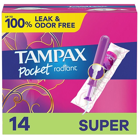 Tampax Pocket Radiant Tampons, Multipack Unscented, Regular + Super Absorbency - 14.0 ea