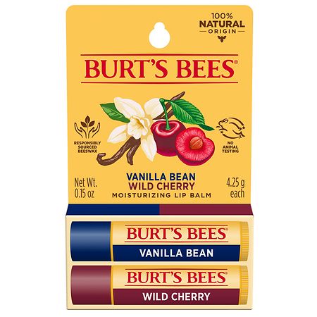 Burt's Bees 100% Natural Moisturizing Lip Balm Wild Cherry and Vanilla Bean - 0.15 oz x 2 pack
