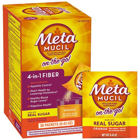 Metamucil On-the-Go, 4-in-1 Fiber for Digestive Health Orange - 0.43 oz x 30 pack