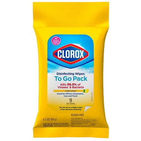Clorox Disinfecting Wipes On The Go, Bleach Free Travel Wipes Crisp Lemon, Citrus Blend - 9.0 ea