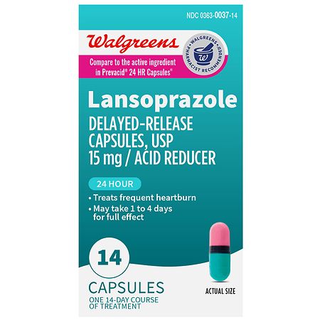 Walgreens Lansoprazole Delayed-Release Capsules USP, 15 mg/ Acid Reducer - 14.0 ea