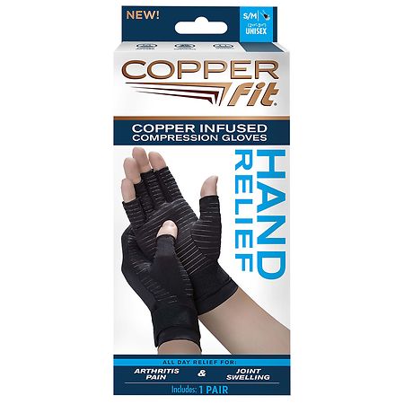Copper Fit Hand Relief Gloves Black - S/M 1.0 pr