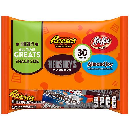 Hershey's Snack Size, Reese's, Kit Kat, Hershey's, Almond Joy, Medium Bag Chocolate Assortment, 30 Count - 15.57 oz