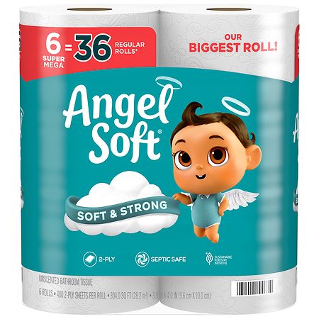 Angel Soft 2-Ply Mega Roll Bathroom Tissue - 480.0 ea x 6 pack