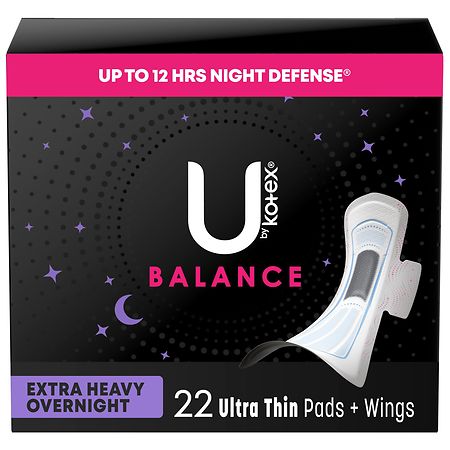 U by Kotex Ultra Thin Overnight Pads with Wings, Extra Heavy Absorbency - 22.0 ea