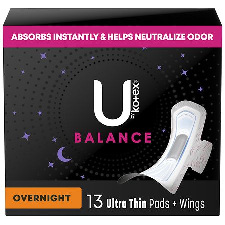 U by Kotex Balance Ultra Thin Overnight Pads with Wings - 13.0 ea