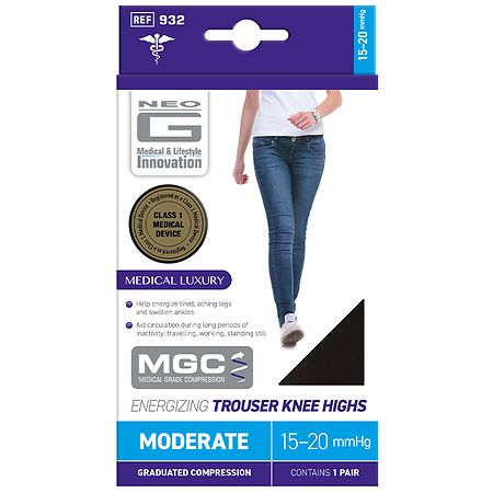 Neo G Compression 15-20 mmHg Knee Highs Energizing Trouser Socks Black - L 1.0 pr