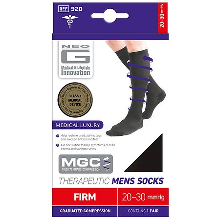 Neo G Compression 20-30 mmHg Knee Highs Therapeutic Men's Sock Black - L 1.0 pr