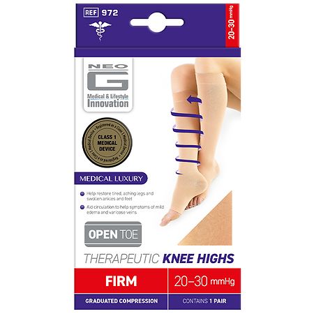 Neo G Compression 20-30 mmHg Knee High Therapeutic Sock (Open Toe) Beige - XL 1.0 pr