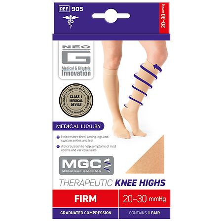 Neo G Compression 20-30 mmHg Knee Highs Therapeutic Sock Beige - M 1.0 pr