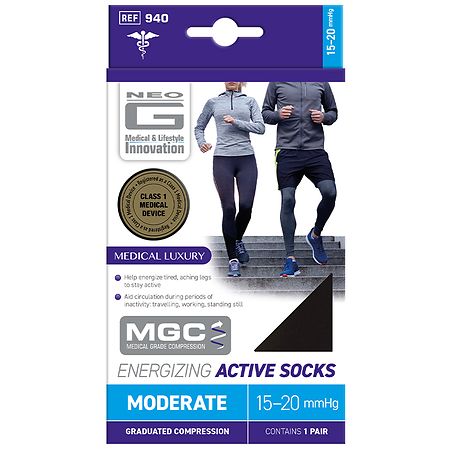 Neo G Compression 15-20 mmHg Knee High Energizing Active Socks Black - XL 1.0 pr