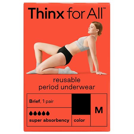 Thinx for All Women's Super Absorbency Cotton Brief Period Underwear Black - Medium 1.0 pr