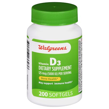 Walgreens Vitamin D3 125 mcg (5000 IU) Softgels - 200.0 ea