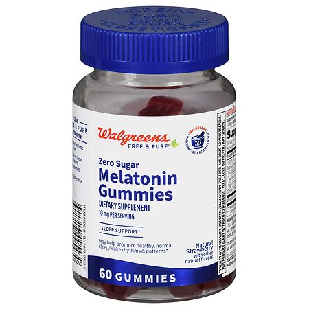 Walgreens Free & Pure Zero Sugar Melatonin 10 mg Gummies Natural Strawberry - 60.0 ea