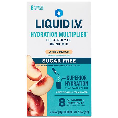 Liquid I.V. Hydration Multiplier - Sugar Free Electrolyte Drink Mix White Peach, 6ct - 0.45 oz x 6 pack