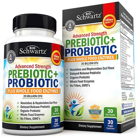 BioSchwartz Advanced Strength Prebiotic + Probiotic Veggie Capsules Plus Whole Food Enzymes - 30.0 ea
