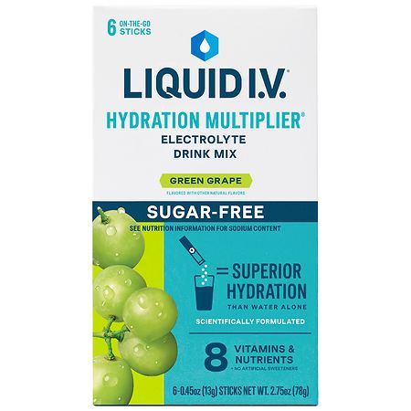 Liquid I.V. Hydration Multiplier - Sugar Free Electrolyte Drink Mix Green Grape, 6ct - 0.45 oz x 6 pack