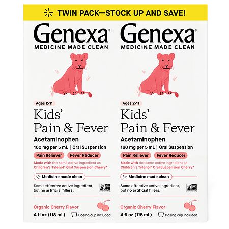 Genexa Kids Acetaminophen Pain & Fever Reducer Syrup Cherry - 4.0 fl oz x 2 pack