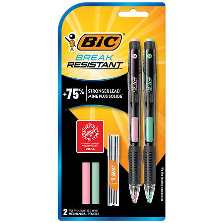 BIC Break-Resistant Mechanical Pencils With Erasers Medium Point (0.7 mm) - 2.0 ea