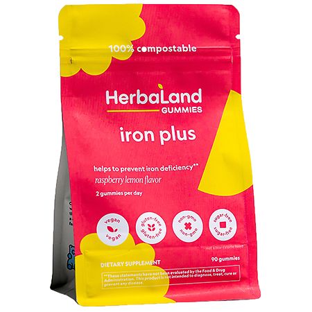 Herbaland Iron Plus Gummies Raspberry Lemon - 90.0 ea