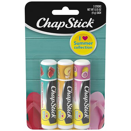 ChapStick Lip Balm I Love Summer Variety Pack Sweet Watermelon, Peaches & Cream, Pink Lemonade - 0.15 oz x 3 pack