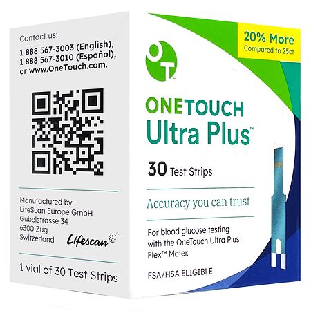 OneTouch Ultra Plus Flex Diabetic Test Strips For Blood Sugar Monitor - 30.0 EA