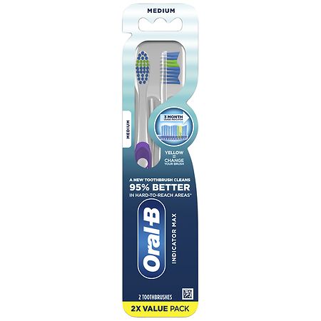 Oral-B Indicator Max Toothbrushes, Color Changing Bristles, Medium - 2.0 ea