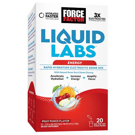 Force Factor Energy, Rapid Electrolyte Drink Mix Fruit Punch - 0.28 oz x 20 pack