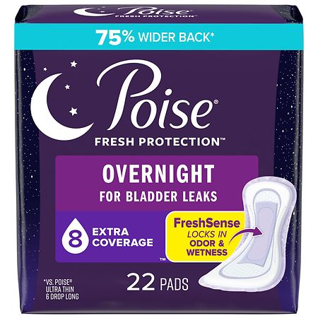 Poise Incontinence & Postpartum Pads, 8 Drop Absorbency, Extra Length - 22.0 ea