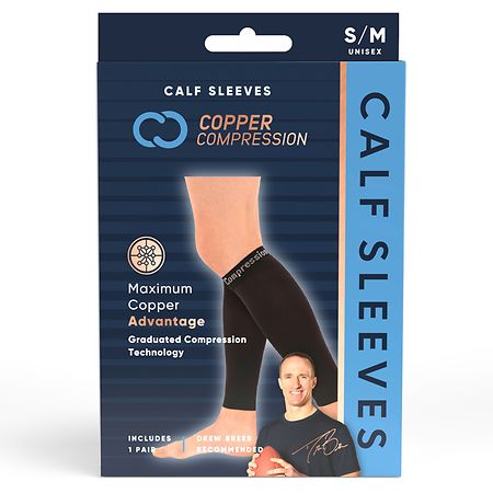 Copper Compression Calf Sleeves -Compression Sleeve for Recovery & Performance Black - Small / Medium 1.0 pr