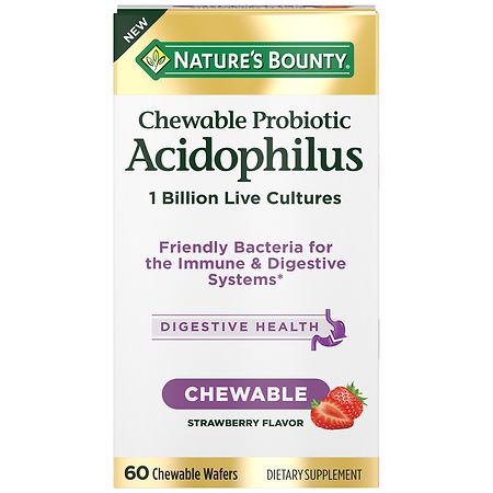 Nature's Bounty Chewable Probiotic Acidophilus with 1 Billion Live Cultures Strawberry - 60.0 ea