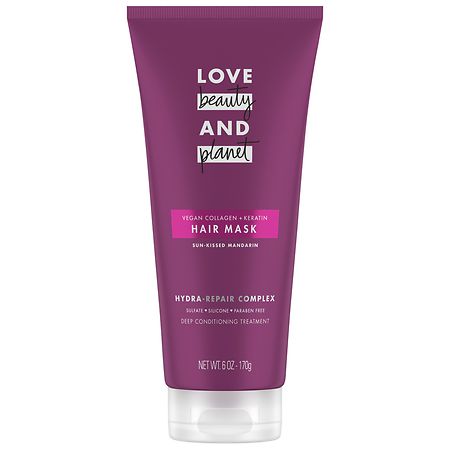 Love, Beauty and Planet Hair Mask Deep Conditioning Treatment, Vegan Collagen + Keratin Mandarin - 6.0 oz