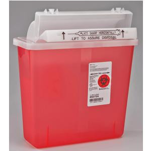 Kendall SharpStar&#226;&#8222;&#162; In-Room&#226;&#8222;&#162; Sharps Container with Counter-Balanced Lid, 5 Quart, Transparent Red