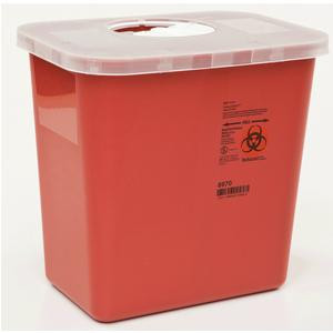 Kendall Healthcare Multi-Purpose Sharps Container with Rotor Lid 2 gal, 8 qt, Red, 10&quot; H x 7-1/4&quot; D x 10-1/2&quot; W