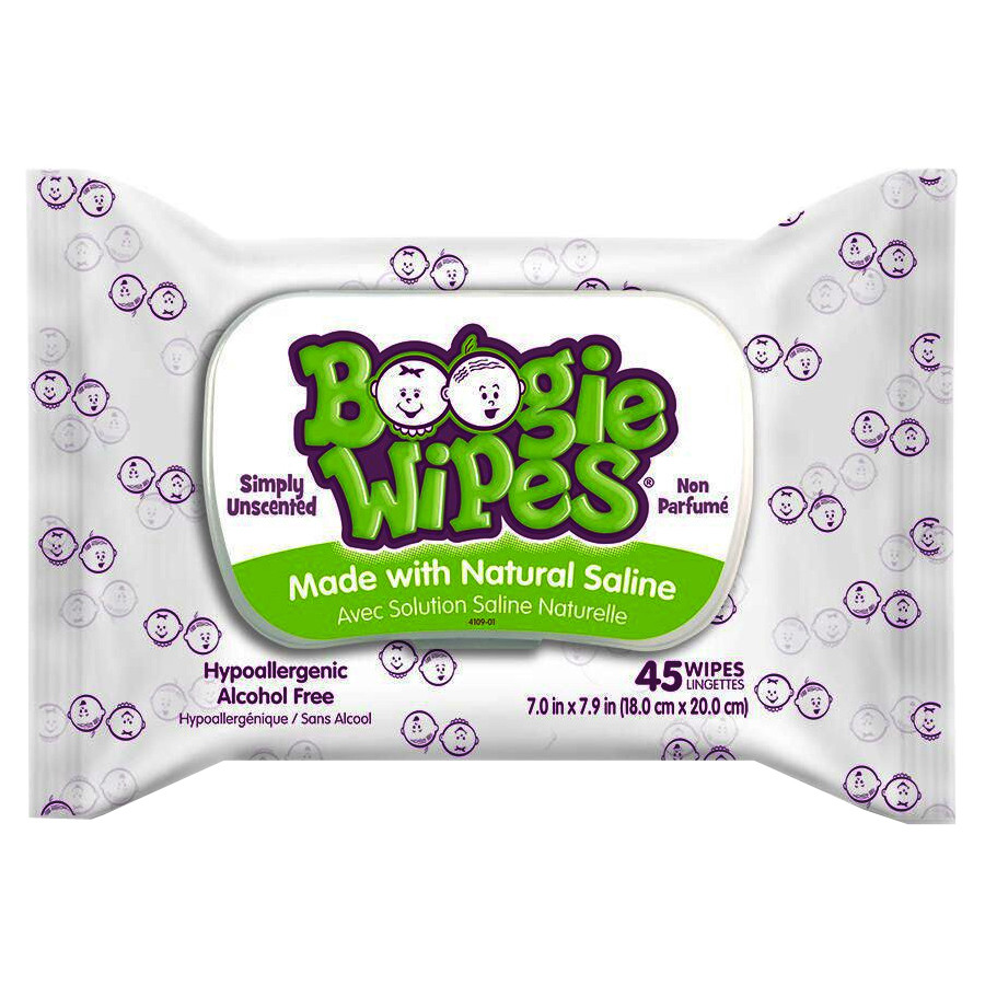 Nehemiah Boogie Wipes&#194;&#174; Natural Saline Nose Wipe, Unscented, 45 Count