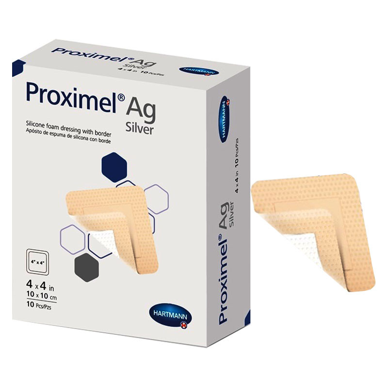 Proximel Ag Silicone Foam Dressing With Border, 4&quot; X 4&quot;