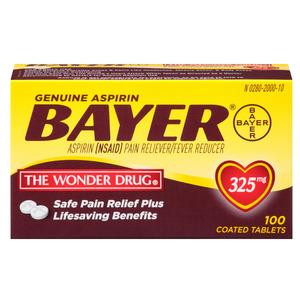 Genuine Bayer Aspirin Coated Tablets 325mg, 100 Ct
