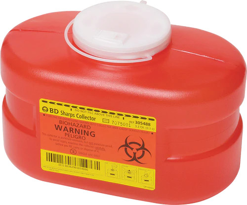 BD One-Piece Sharps Collector, 3.3 qt, Red, Vented Cap, Latex-Free