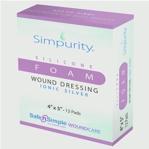 Simpurity Foam Wound Dressing Silver Silicone, 4&quot; X 5&quot;