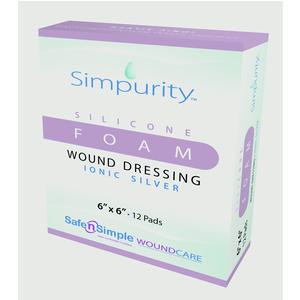 Simpurity Foam Wound Dressing Silver Silicone, 6&quot; X 6&quot;