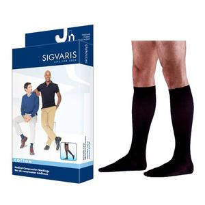 Sigvaris Cotton Comfort Compression Socks, Calf-High, 20 to 30mmHg, Large, Short, Closed Toe, Male, Black Mist