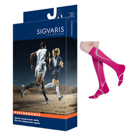 Sigvaris Performance Compression Socks, Calf High, 20 to 30mmHg, Closed Toe, Size MM, Pink