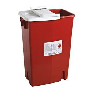 Multi-purpose Sharps Container Sharpsafety, 1-piece, 18 Gallon, Red Base With Hinged Lid