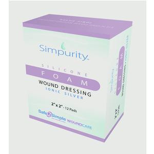 Simpurity Foam Wound Dressing Silver Silicone, 2&quot; X 2&quot;