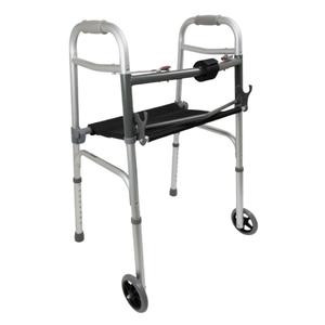 Probasics Two-button Folding Walker With Wheels And Roll-up Seat