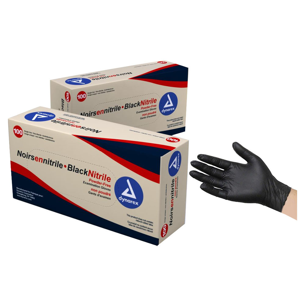 Safe-touch Nitrile Examination Gloves, Powder-free, Large, Black