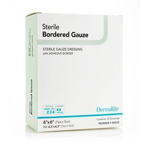 Sterile Border Gauze with Adhesive Border, 6&quot; x 6&quot; Box of 25